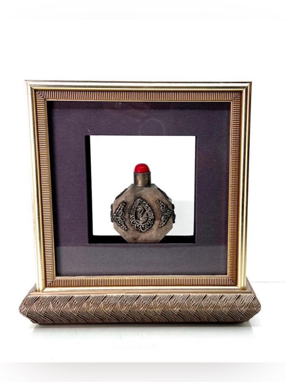 Vintage Oriental Buddha & Dragon Metal Snuff Bottle Rare Antique encased